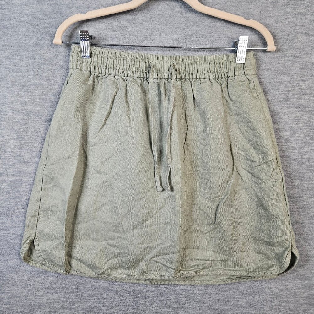 Madewell Women's Pull on Mini Curved Hem Linen Blend Skirt Size S